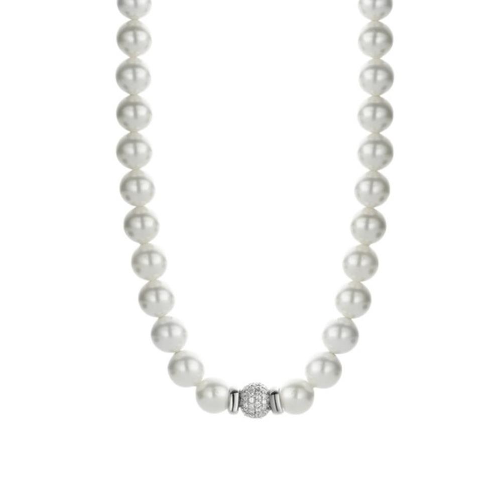 NWT TI SENTO MILANO White Pearl Necklace and Bracelet Set, Silver & Zircon Beads
